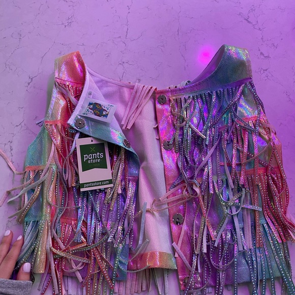 Queen of sparkles space cowgirl leather crop tank top fringe glit… - Picture 7 of 7